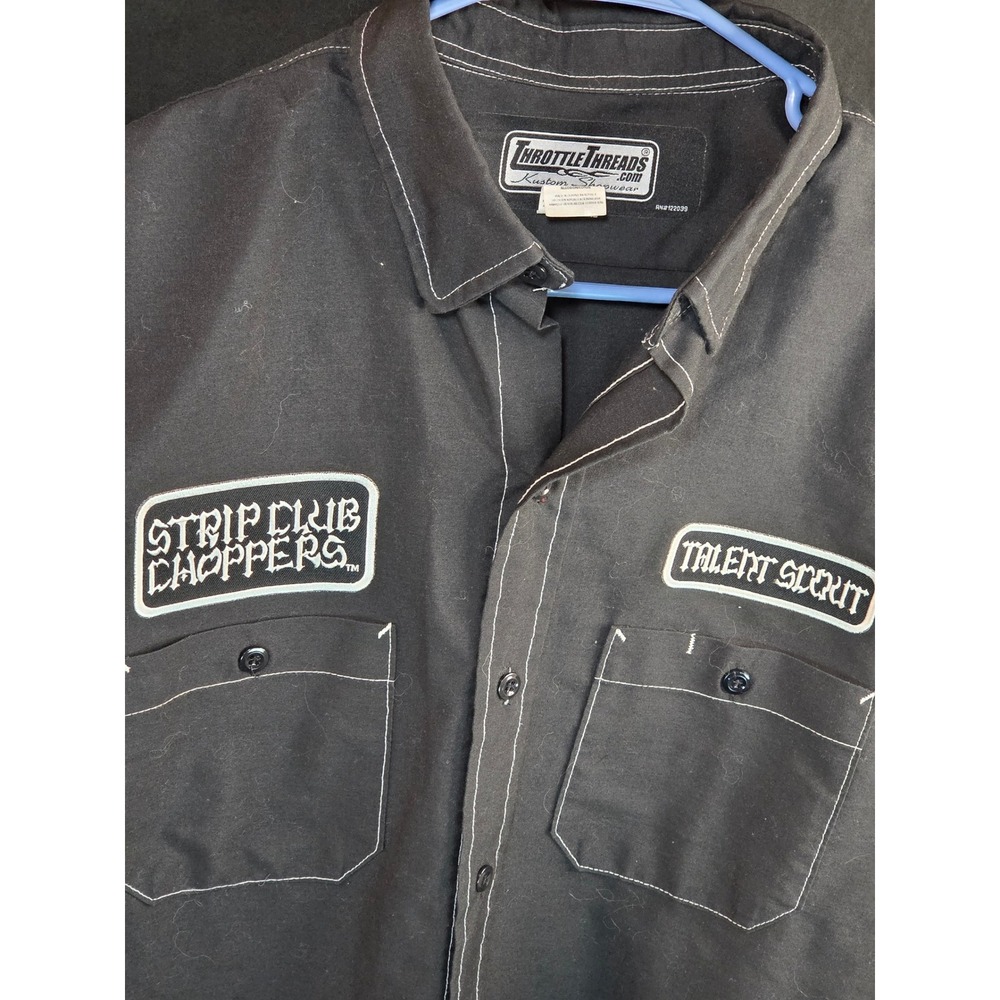 Throttle Threads Strip Club Choppers Work Shirt Mens Black Mechanic Button Up XL